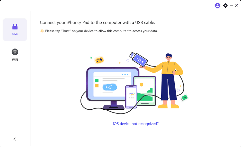 Verbinden Sie Ihr iPhone/iPad mit einem USB-Kabel