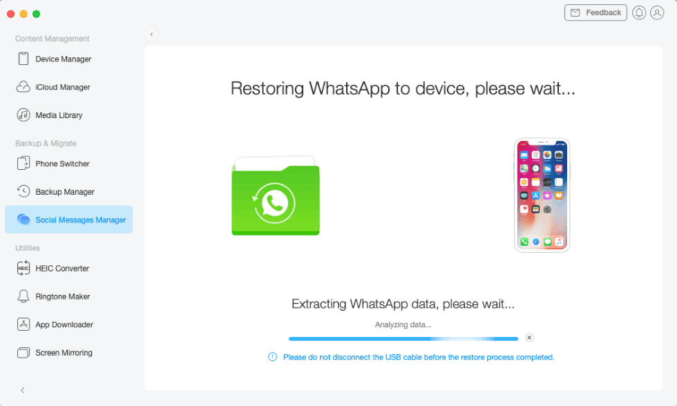 AnyTrans - Wiederherstellen von WhatsApp von Android auf iPhone