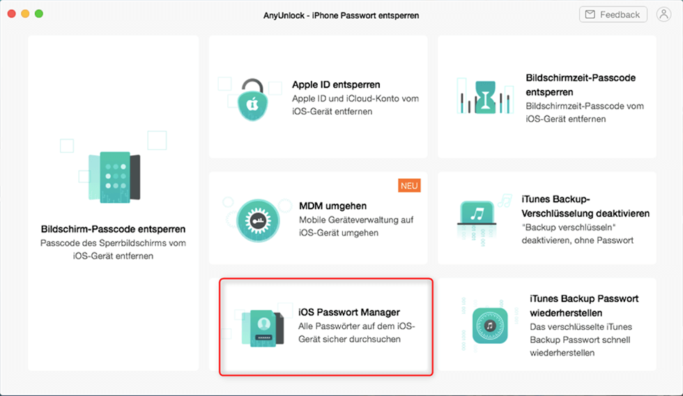 AnyUnlock - iPhone Passwörter verwalten - iOS Passwort Manager