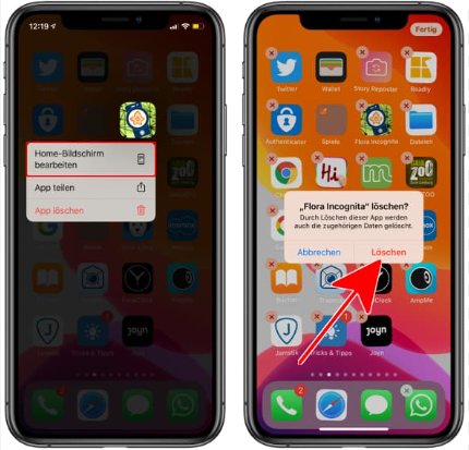 wählen Sie die Option „App löschen“