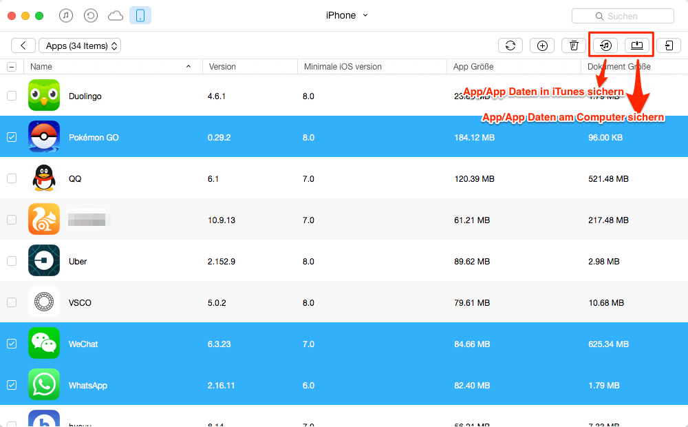 iPhone App/App Daten sichern ohne iTunes – Schritt 4