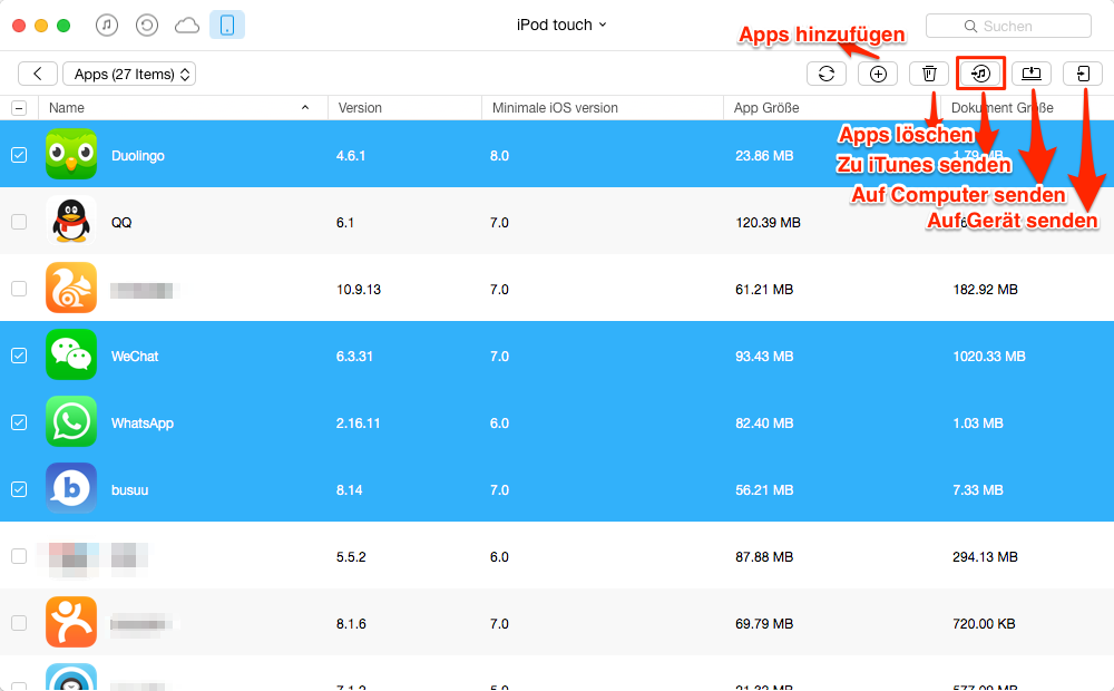 Apps vom iPod touch auf iTunes versenden – Schritt 3