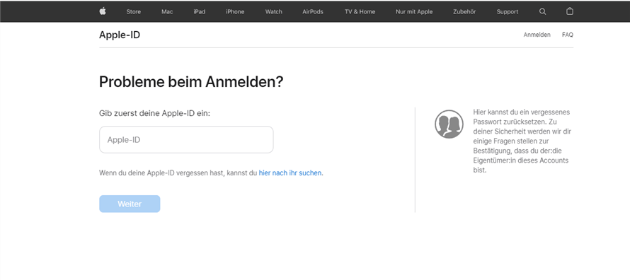 Apple ID finden über iforgot