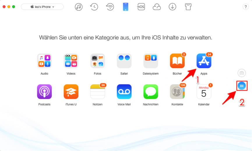 iPhone Apps übertragen – Schritt 2