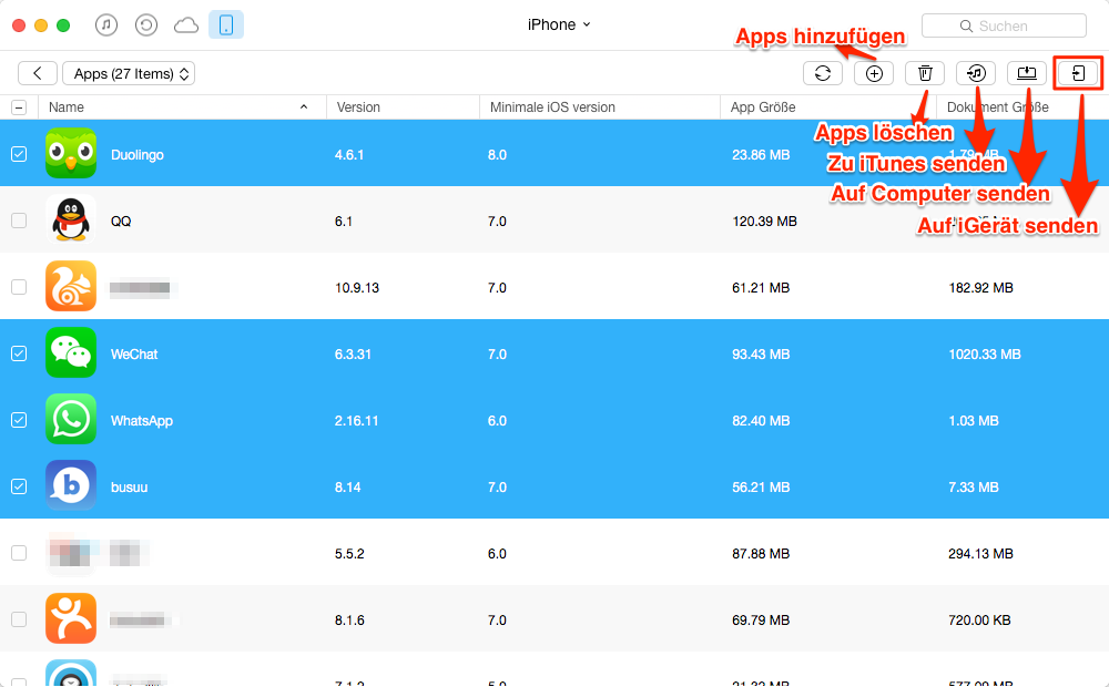 Apps vom iPhone auf iPod selektiv übertragen – Schritt 3