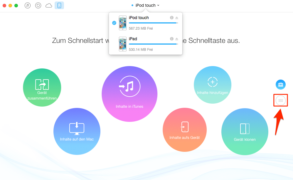 Apps vom iPod touch auf iPad – Schritt 1