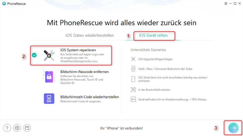 Auf „iOS System reparieren“ klicken - PhoneRescue