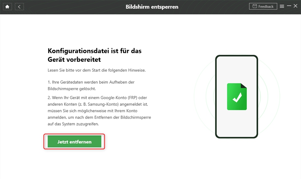 Klicken Sie auf „Jetzt entfernen“