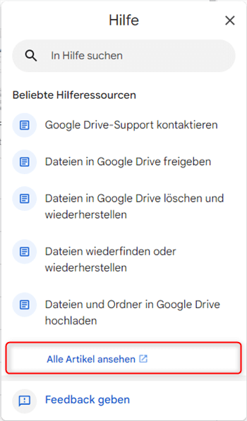 Bei Google Drive um Hilfe bitten