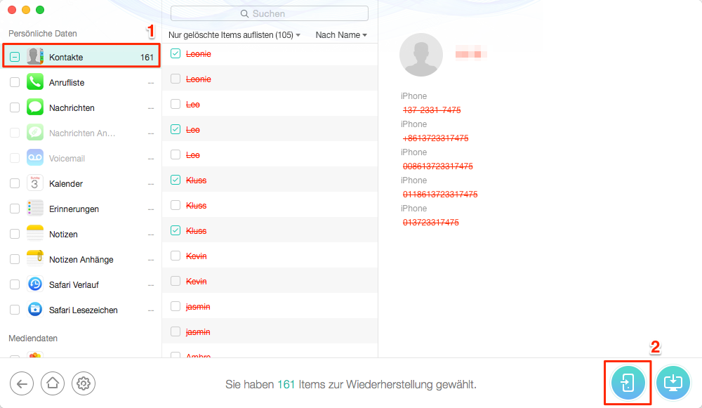 PhoneRescue kann iPhone/iPad Kontakte wiederherstellen – Schritt 3 – Schritt 3