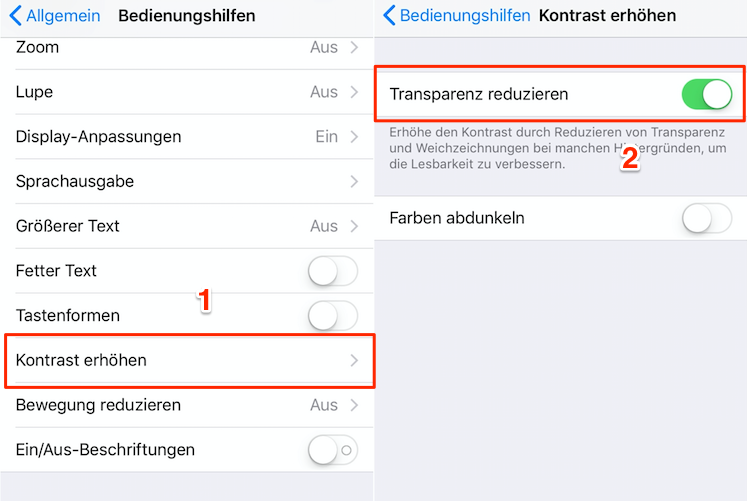  iOS 12 beschleunigen - Transparenz reduzieren
