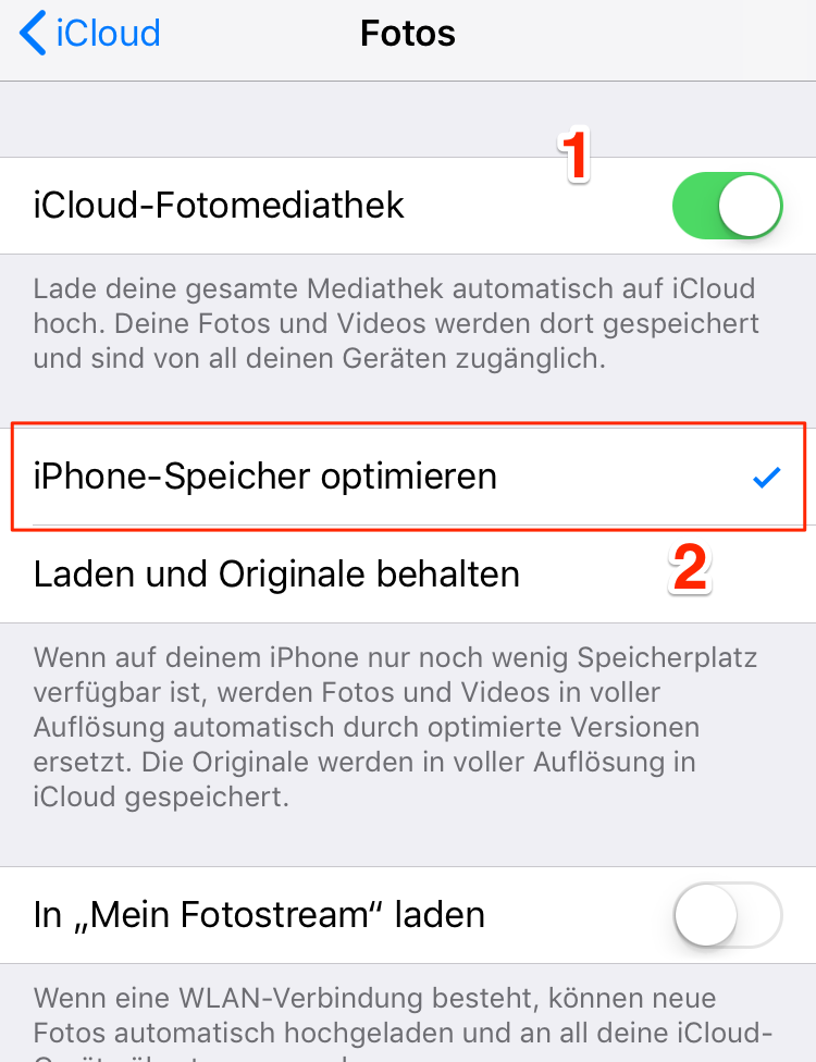 iPhone X/8/7 oder iPad 4/3/2, Air/Pro beschleunigen – Fotos in iCloud hochladen