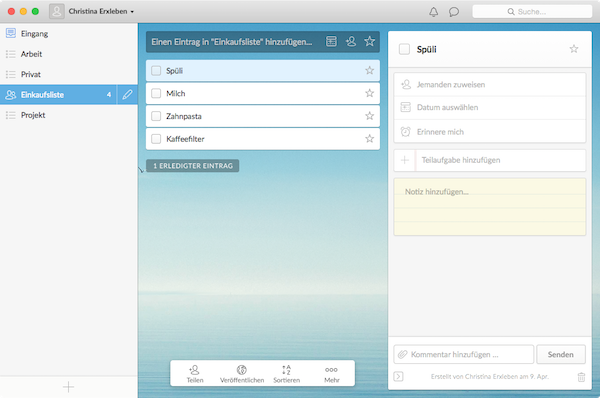 Beste App für Mac: Wunderlist