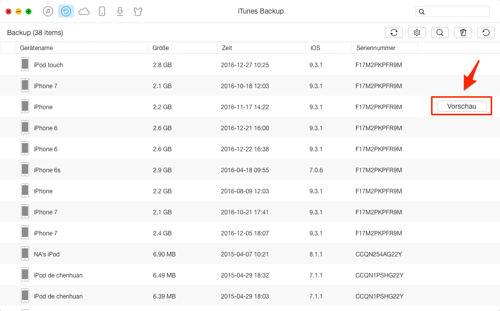 iTunes Backup auf iPhone spielen – Schritt 2