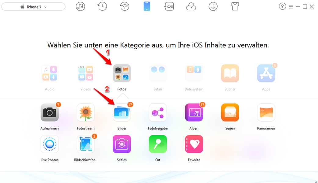 Bilder vom Computer auf iPhone 7/8 übertragen - Schritt 2