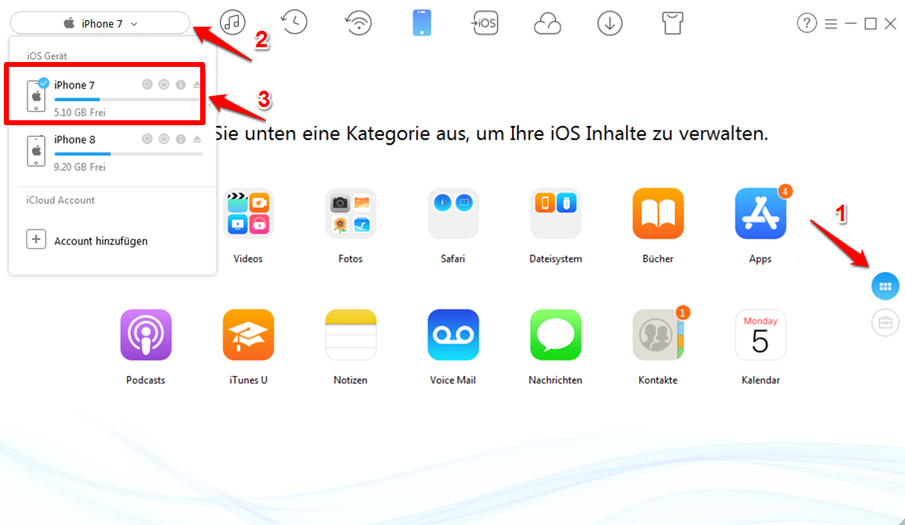 Bilder vom iPhone zu iPhone übertragen - Schritt 1