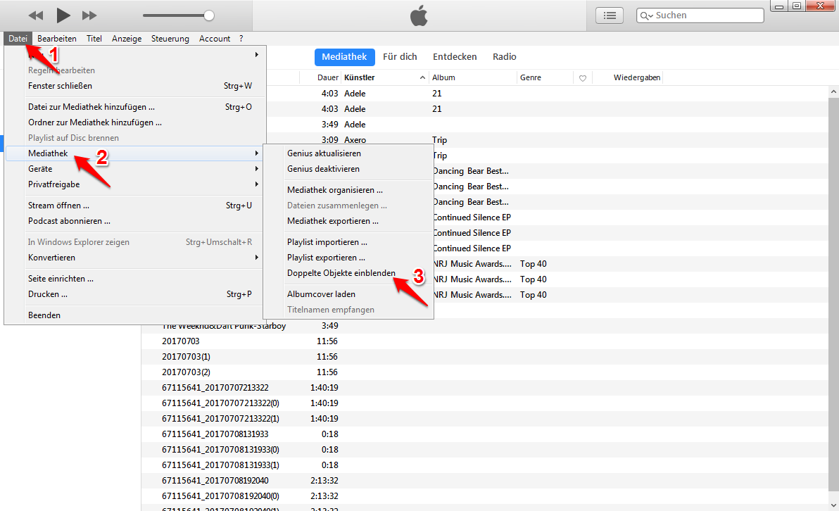 iTunes doppelte Titel löschen – Schritt 1