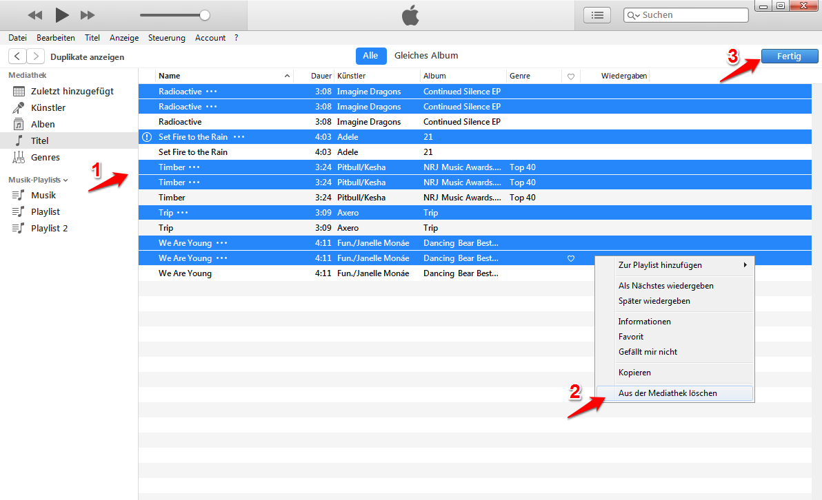 iTunes Duplikate löschen – Schritt 2