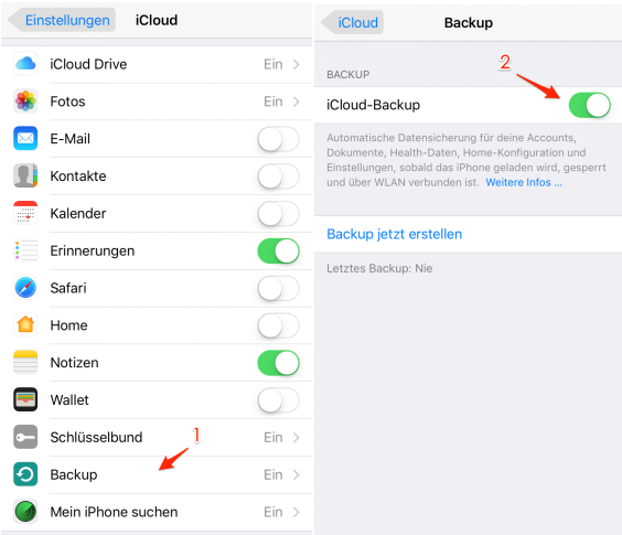 iCloud Backup auf iOS-Gerät erstellen