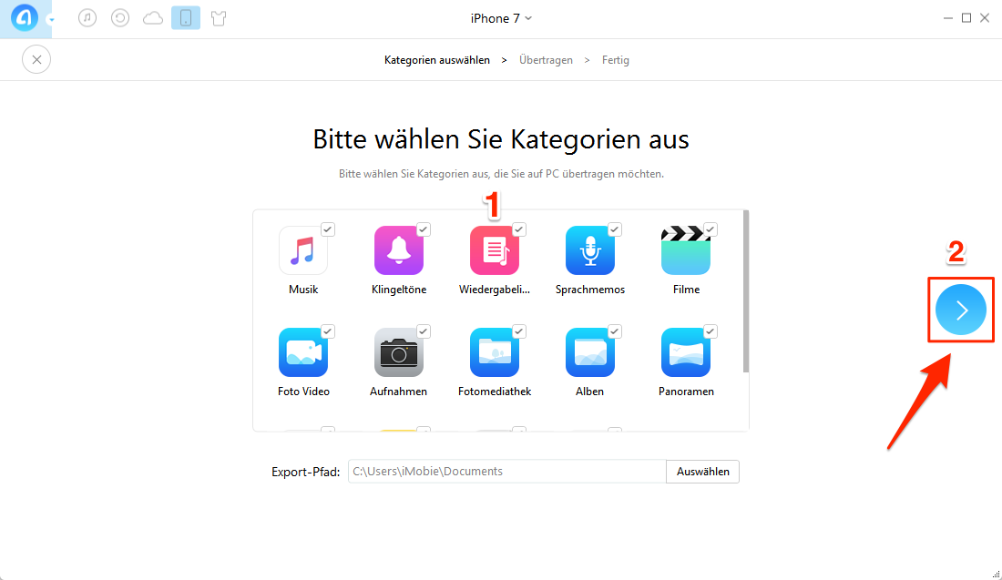 iPhone Daten auf PC übertragen – Schritt 3