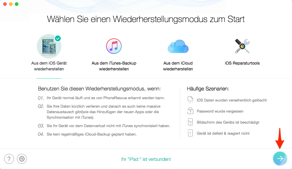 Daten direkt aus dem iOS Gerät wiederherstellen – Schritt 2