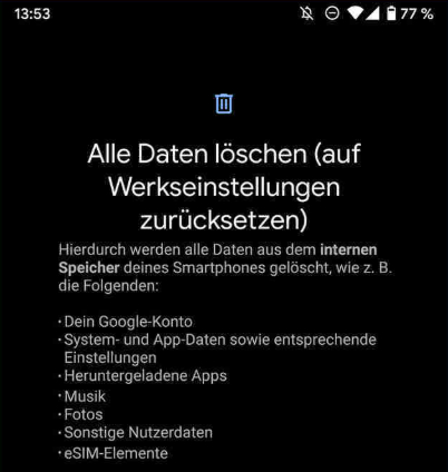 Daten löschen/Auf Werkszustand zurücksetzen