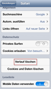 Safari Verlauf vom iPhone löschen