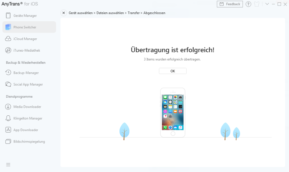die Übertragung ist fertig