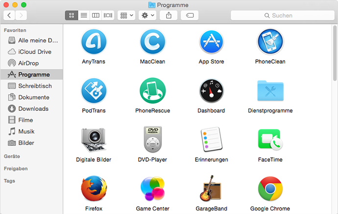 Mac kann die Programme im Finder vom Mac deinstallieren