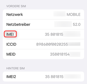 iPhone Einstellungen - IMEI