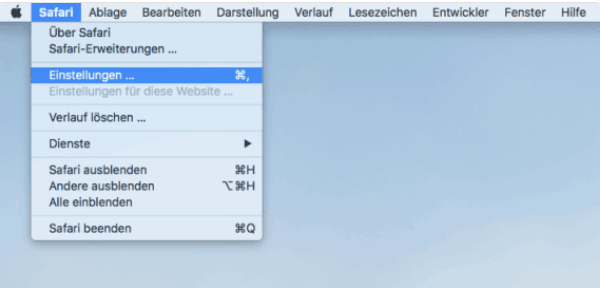 Wählen Sie oben links "Einstellungen"