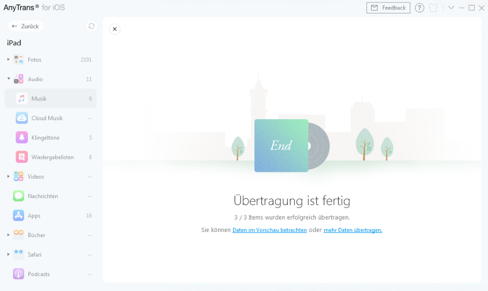 Erfolgreicher Abschluss der Übertragung