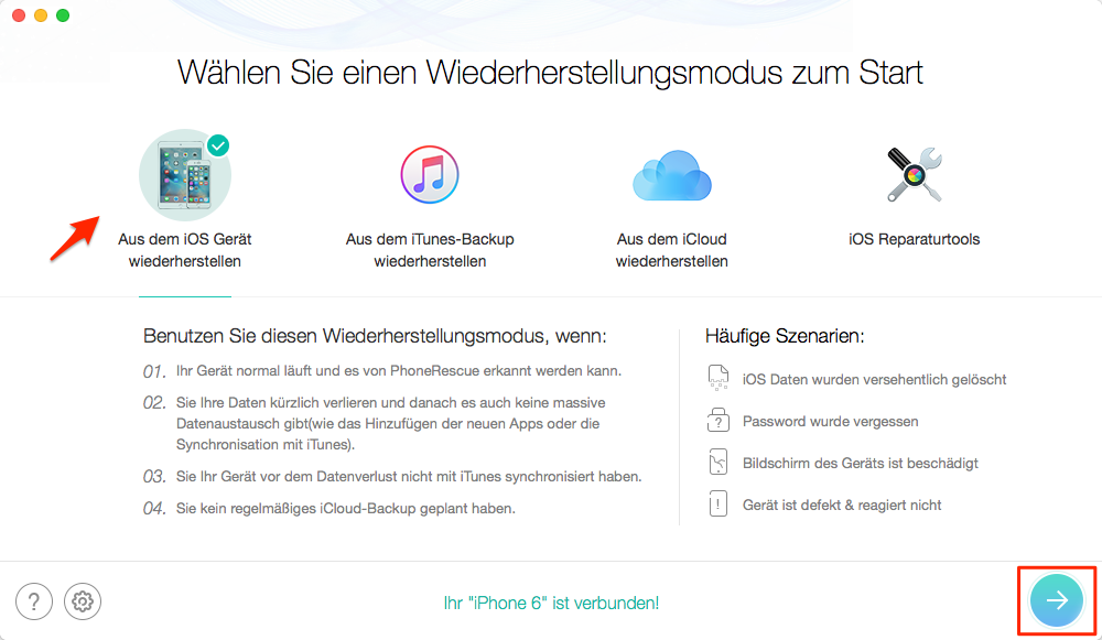 Wie kann man Erinnerungen vom iPhone wiederherstellen - Schritt 1