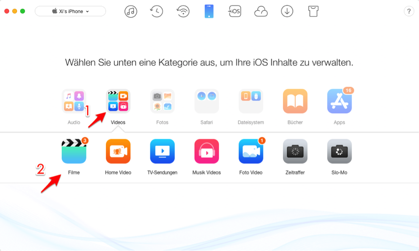 Filme von iPhone auf iPad selektiv übertragen – Schritt 2