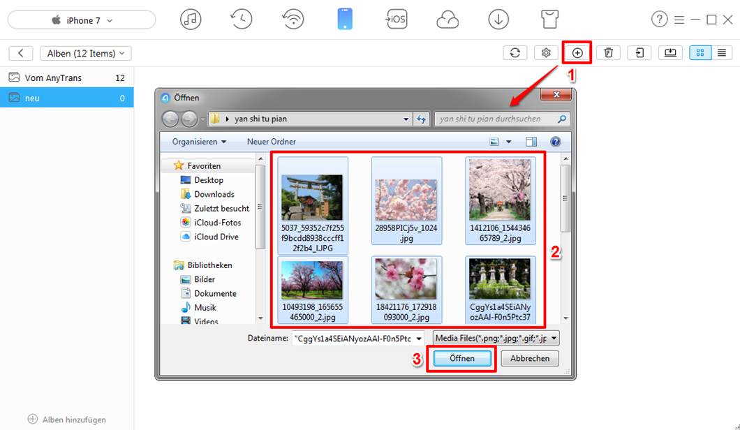 Fotos vom PC im iPhone neues Fotoalbum hinzufügen