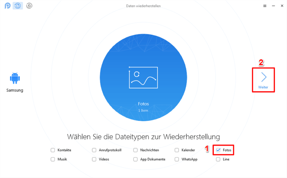 Wählen Sie die Daten aus