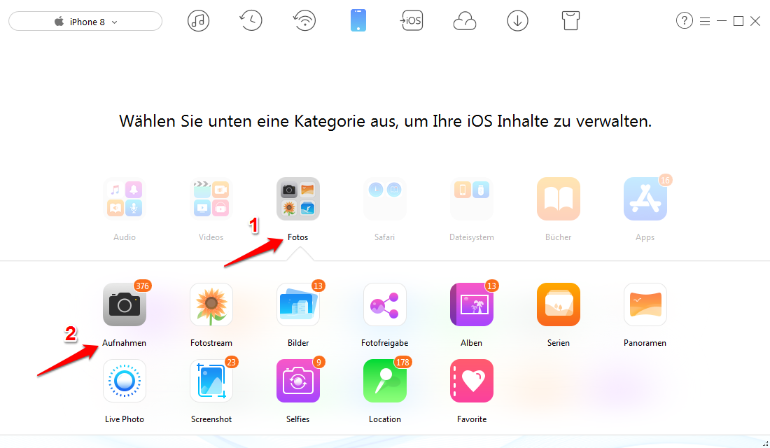 Bilder vom iPhone X/8/7 auf iPad übertragen ohne iCloud – Schritt 2