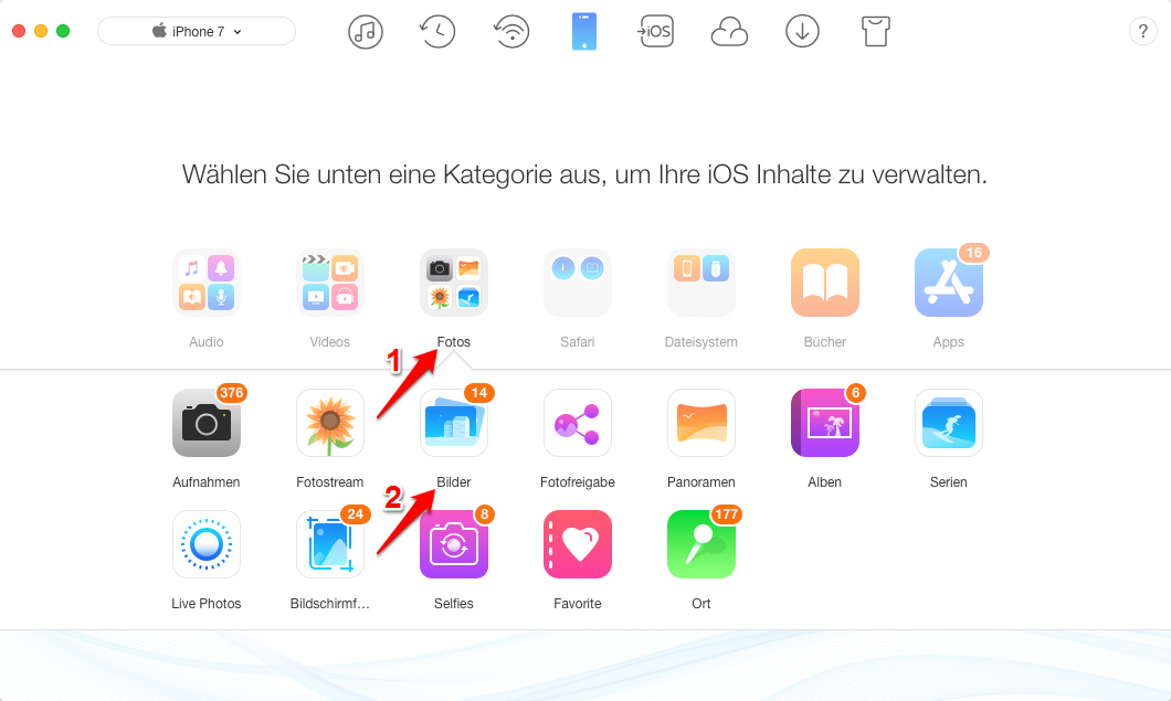 Bilder vom iPhone auf Macbook – Schritt 2