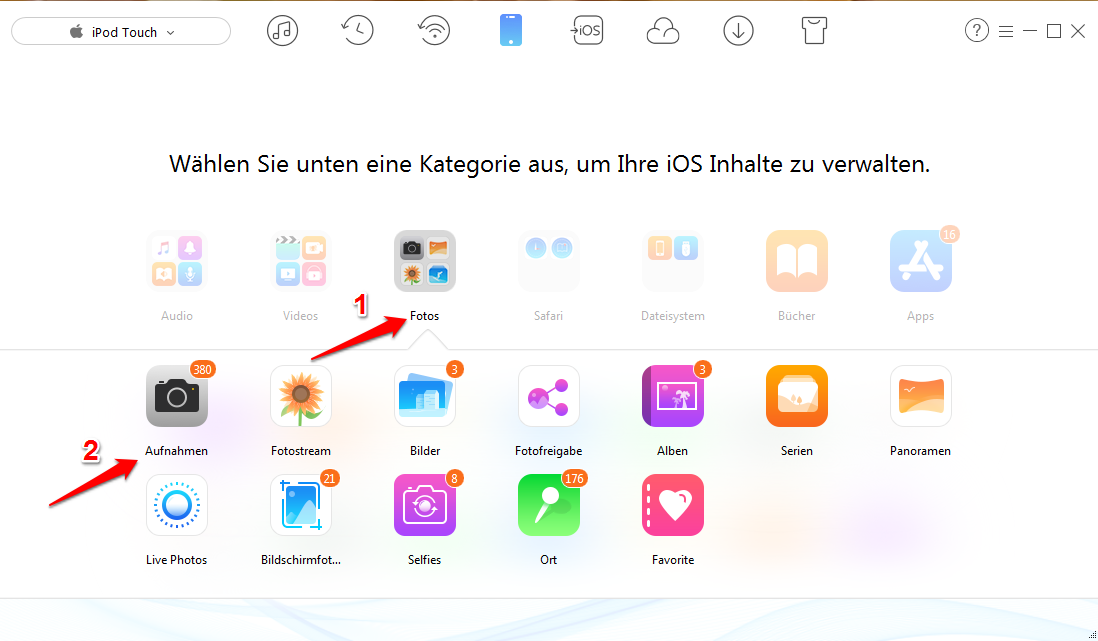 gewählte Fotos vom iPod auf den Computer übertragen – Schritt 2