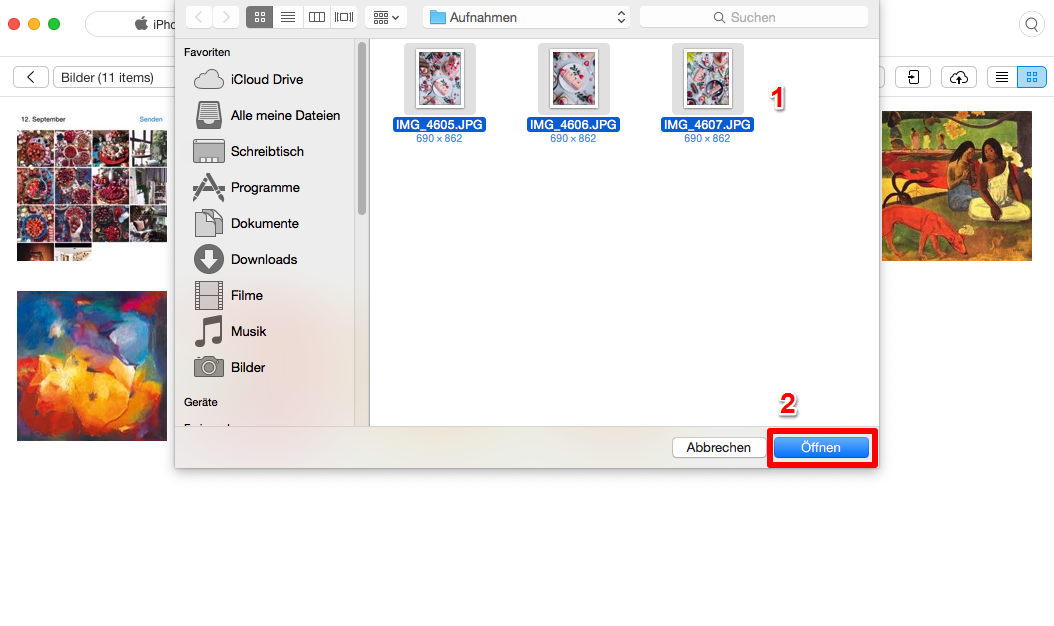 Bilder vom Mac auf iPad direkt exportieren – Schritt 3