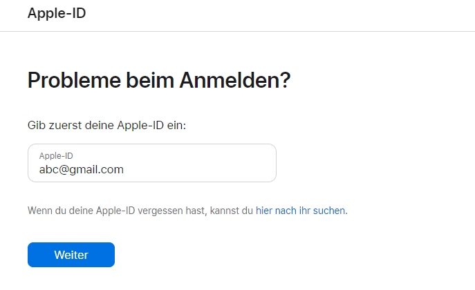 Geben Sie Ihre Apple ID-E-Mail-Adresse ein