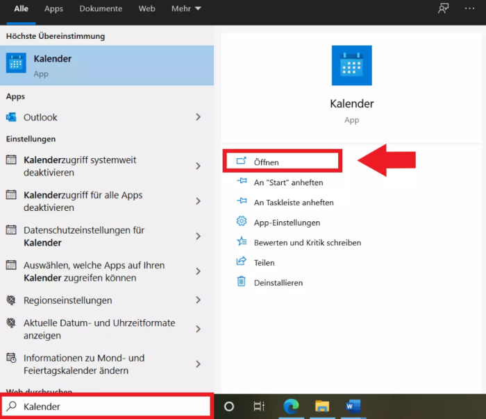 Google Kalender öffnen