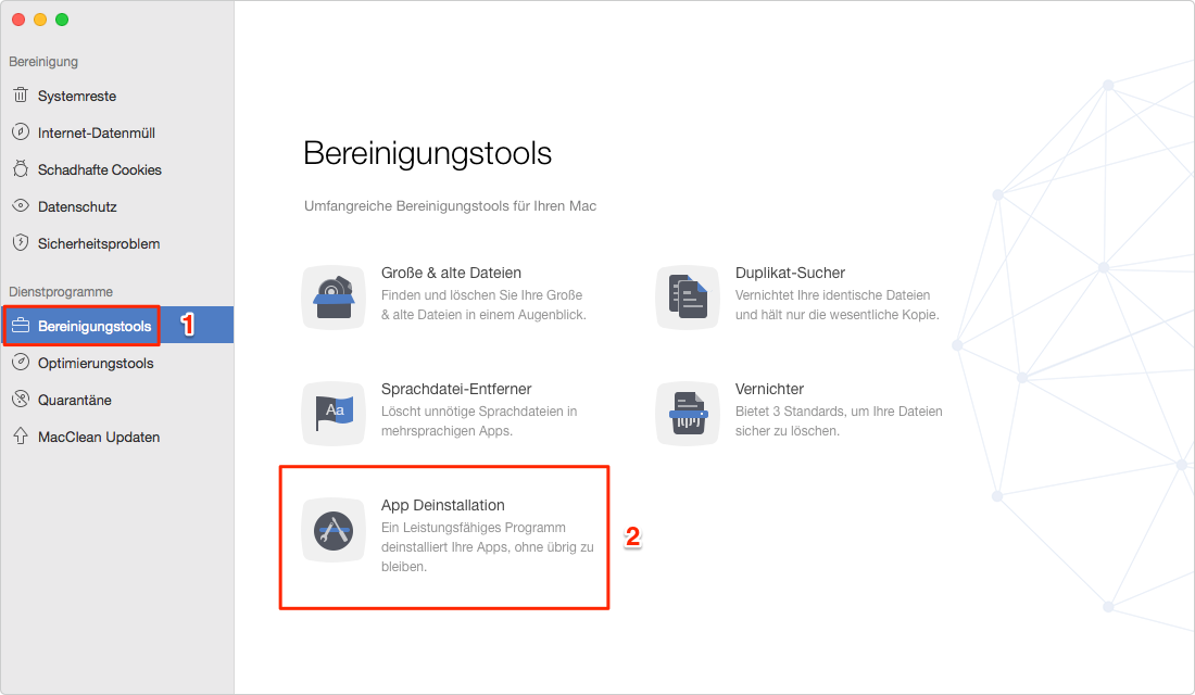 Bereinigungslösung vom MacClean wählen - Schritt 1