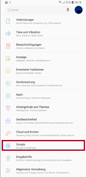 Google im Einstellungen-App