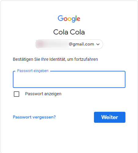 Google-Konto Passwort eingeben