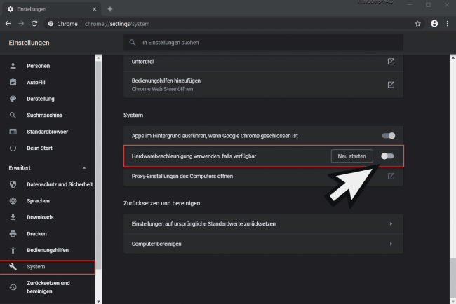 Hardwarebeschleunigung deaktivieren