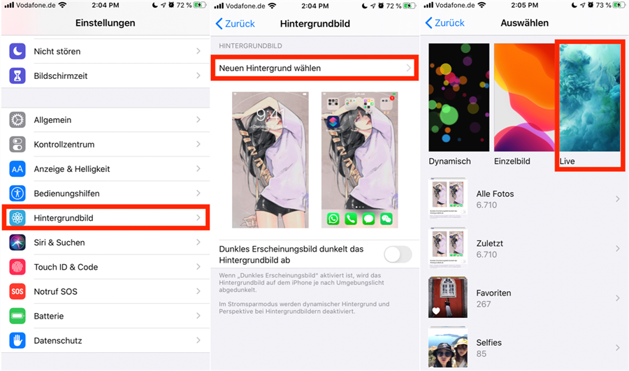 Live Hintergrund Fur Iphone Auswahlen Einstellen