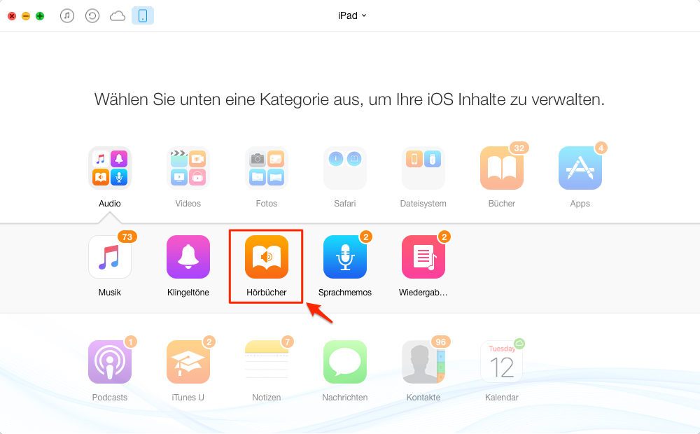 Hörbücher auf iPad mit AnyTrans übertragen – Schritt 2