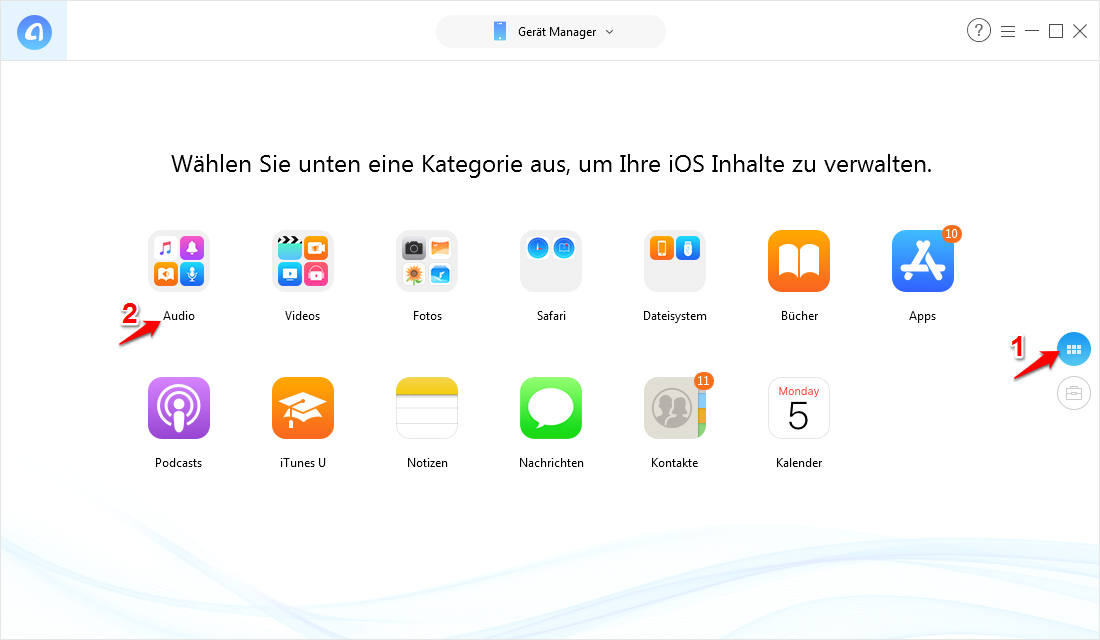 AnyTrans starten und Hörbuch auswählen – Schritt 2