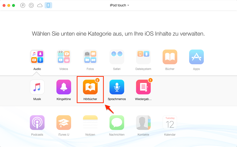 AnyTrans starten und Hörbuch-Option auswählen – Schritt 2